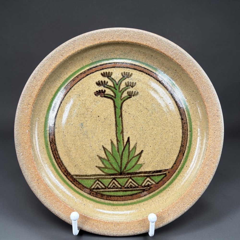 Vintage 1995 Studio Pottery Agave Desert Plant Plate Signed 8 Inch Stoneware